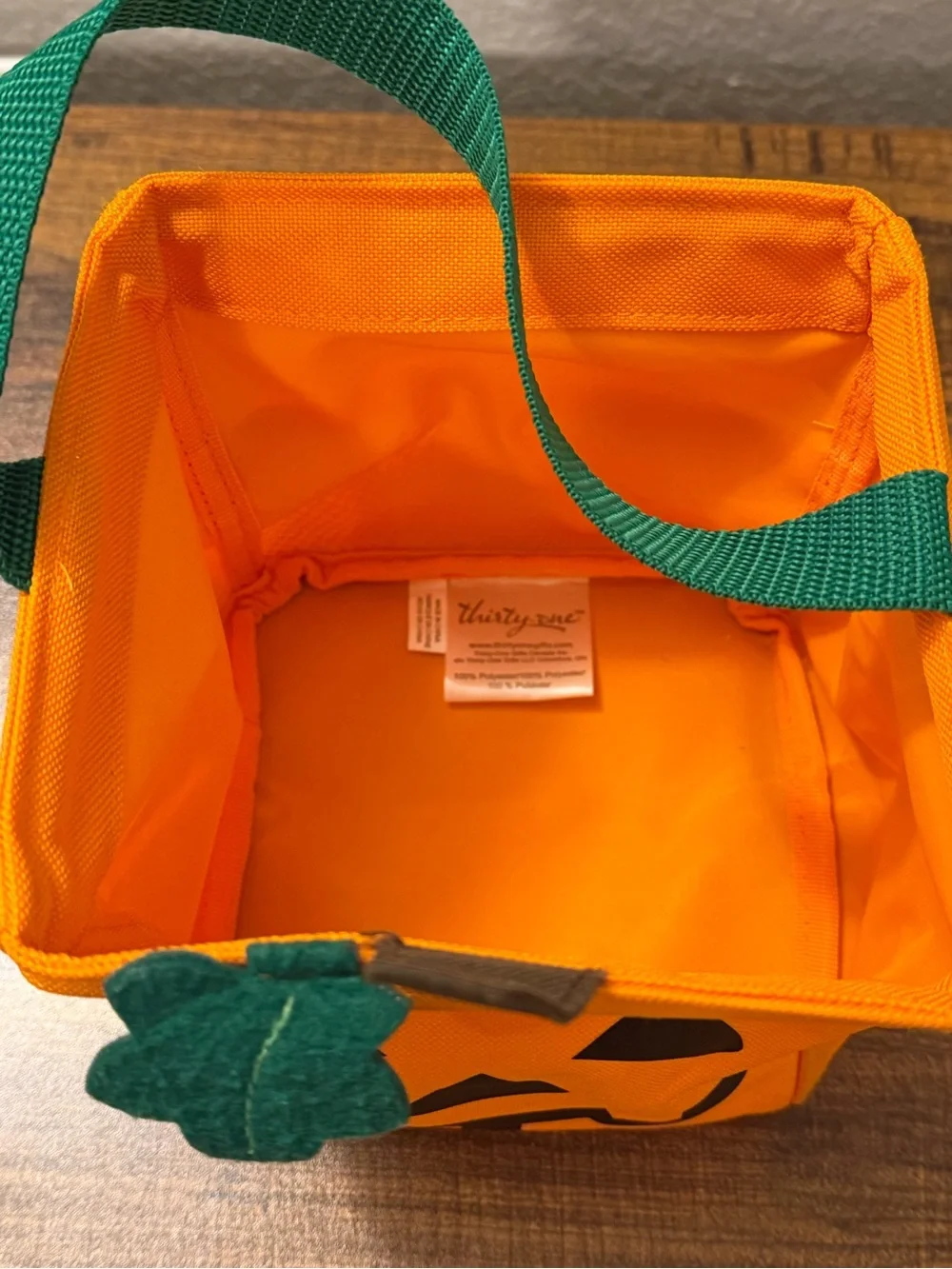 Thirty-one Orange Pumpkin Trick-or-Treat Bag with Green Leaf
